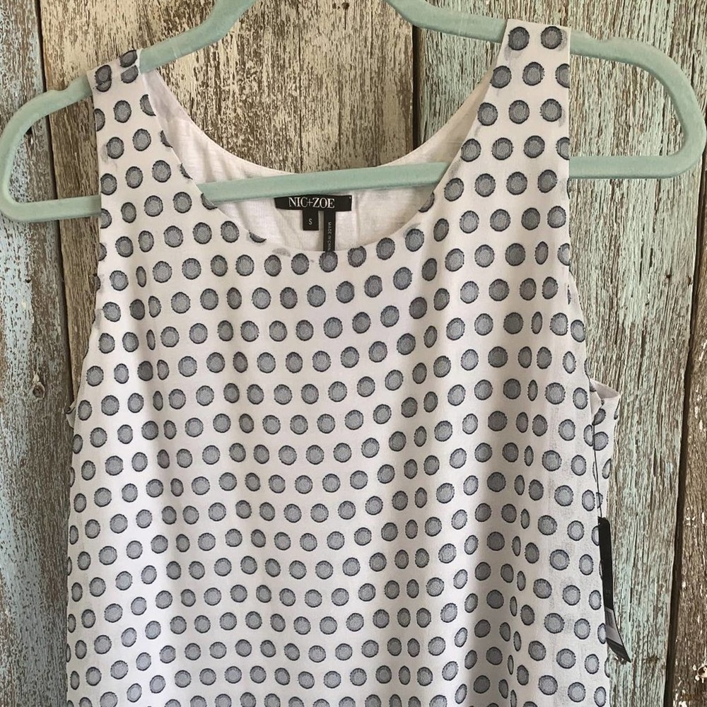 NIC+ZOE Polka Dot Tank Top Blue and White Small - Picture 3 of 6